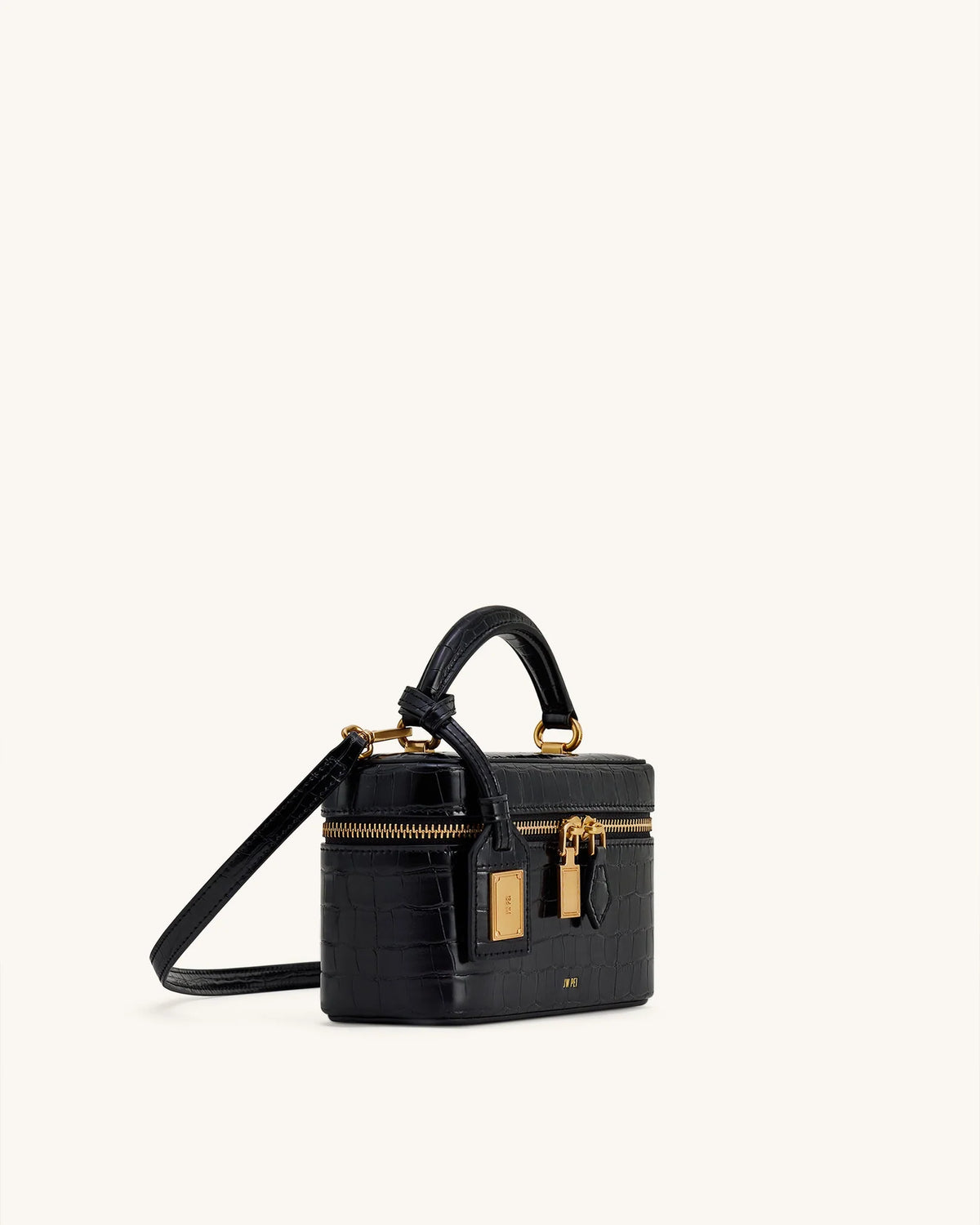 Bolsa Cleo em formato de caixa com alça superior - Croco Preto