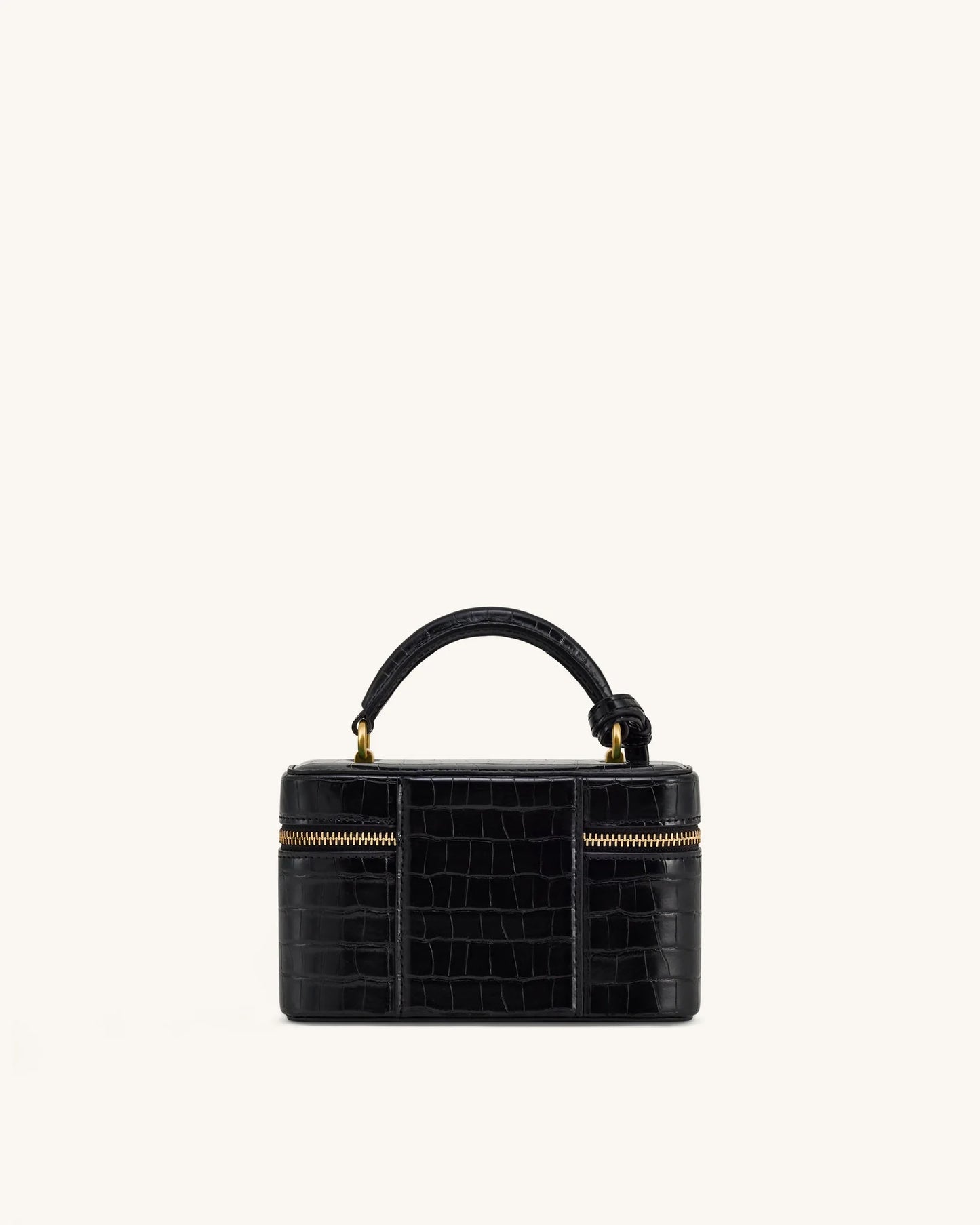 Bolsa Cleo em formato de caixa com alça superior - Croco Preto