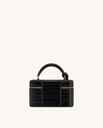 Bolsa Cleo em formato de caixa com alça superior - Croco Preto